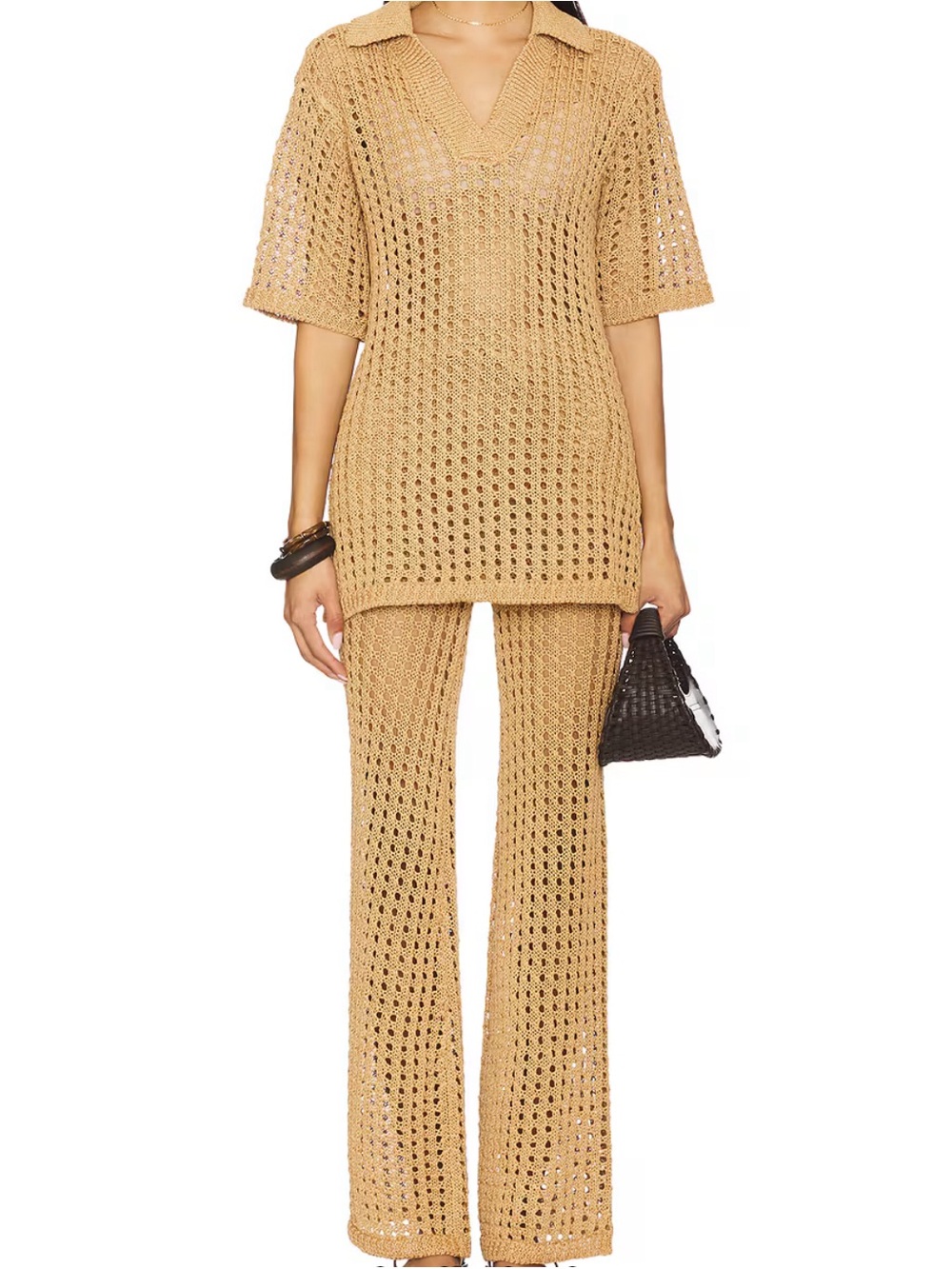 Simon Miller Brisas Crochet SET Polo Top and Pants in Natural Size: XS